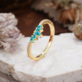 Marquise Cut Tiara Turquoise Curved Wedding Band Stacking Ring